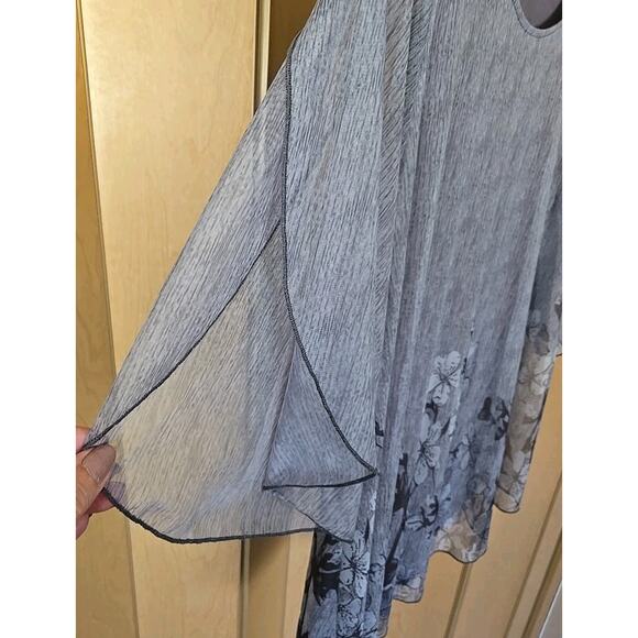 Sese Code Blouse Tunic Top Women 2XL Sheer Sleeve Round Neck Casual Comfort Gray - Picture 3 of 10